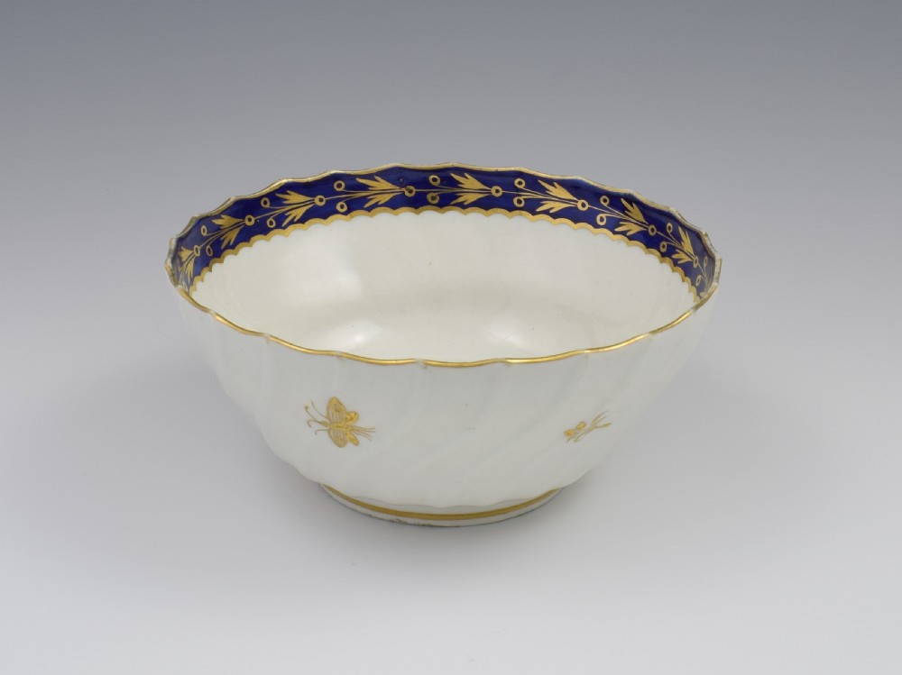 Flight Worcester Porcelain Large Spiral Fluted Bowl Gilded Fly Pattern