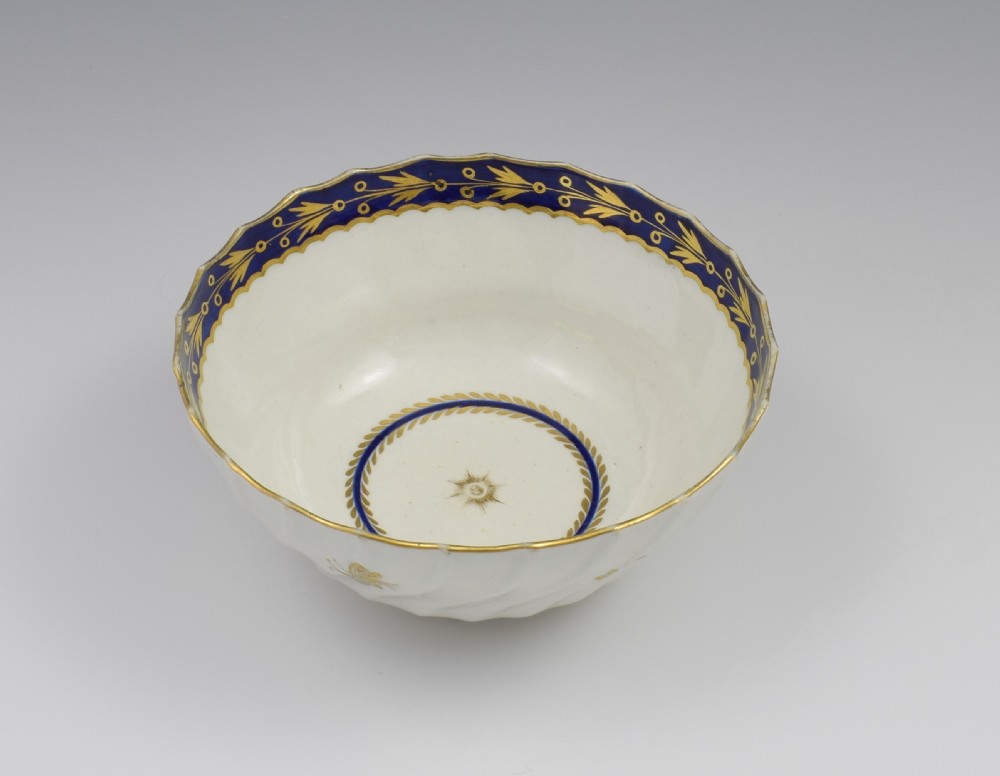 Flight Worcester Porcelain Large Spiral Fluted Bowl Gilded Fly Pattern View II