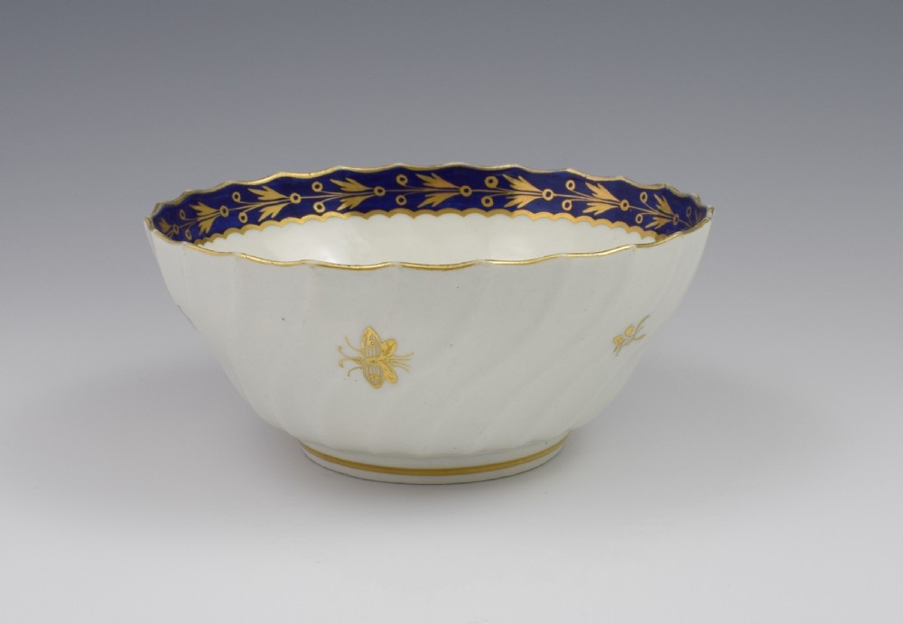Flight Worcester Porcelain Large Spiral Fluted Bowl Gilded Fly Pattern View III