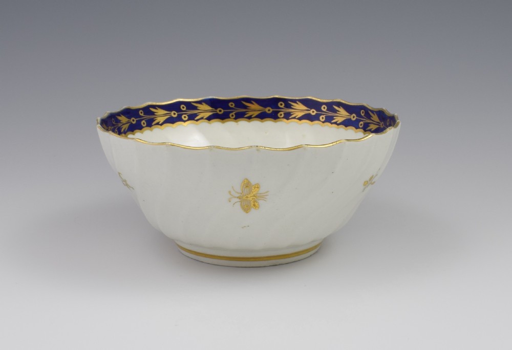 Flight Worcester Porcelain Large Spiral Fluted Bowl Gilded Fly Pattern View IV