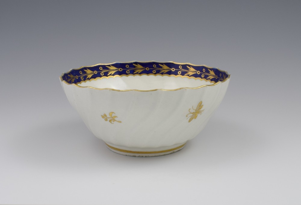 Flight Worcester Porcelain Large Spiral Fluted Bowl Gilded Fly Pattern View V