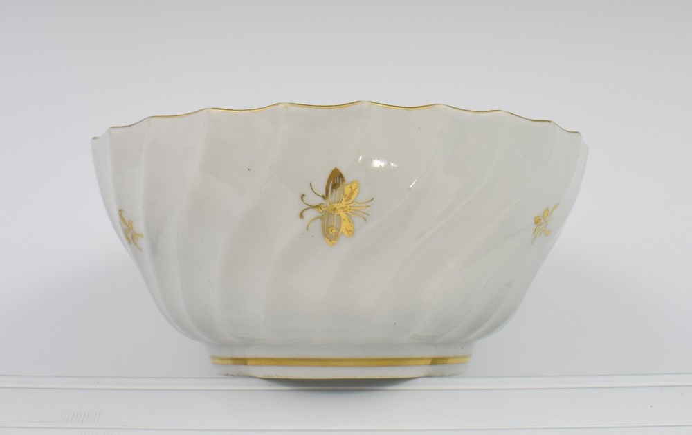 Flight Worcester Porcelain Large Spiral Fluted Bowl Gilded Fly Pattern View VII