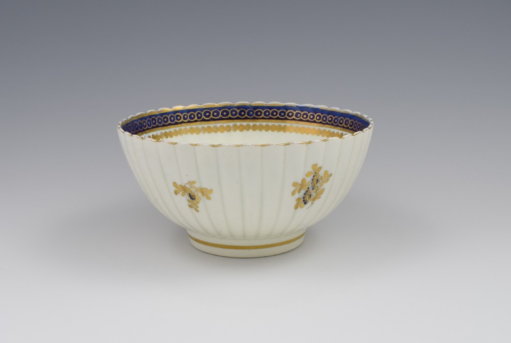 Caughley Porcelain Fluted Slop Bowl Dresden Flowers c.1785 View IV