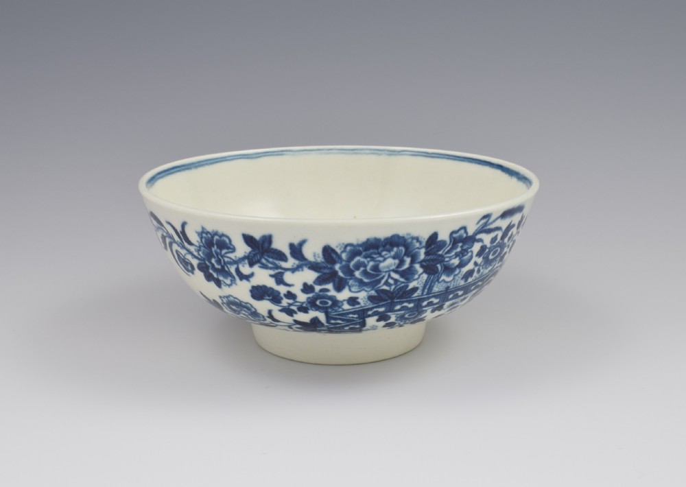 First Period Worcester Porcelain Slop Bowl Fence Pattern c.1770