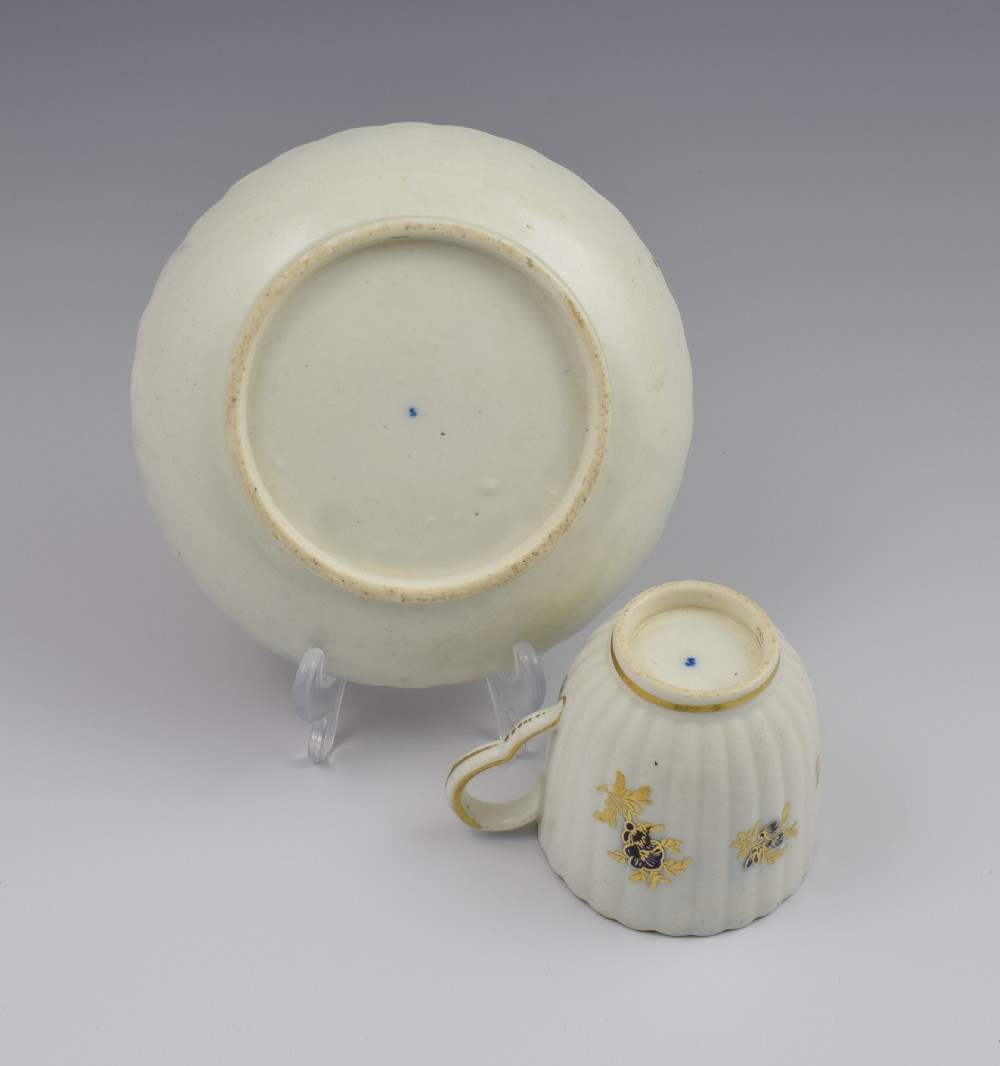 Caughley Porcelain Fluted Coffee Cup & Saucer Dresden Flowers c.1785 View VIII