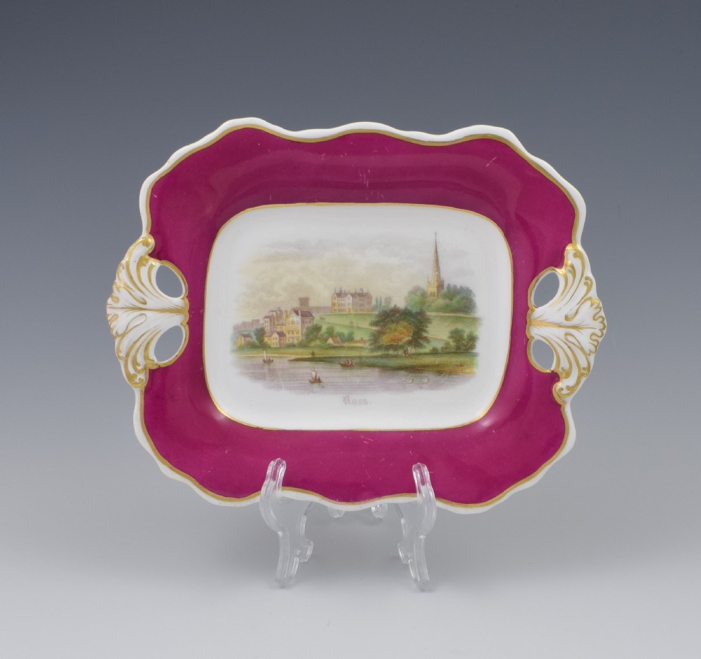 Antique Davenport Porcelain Dessert Dish View Of Ross-On-Wye c.1840