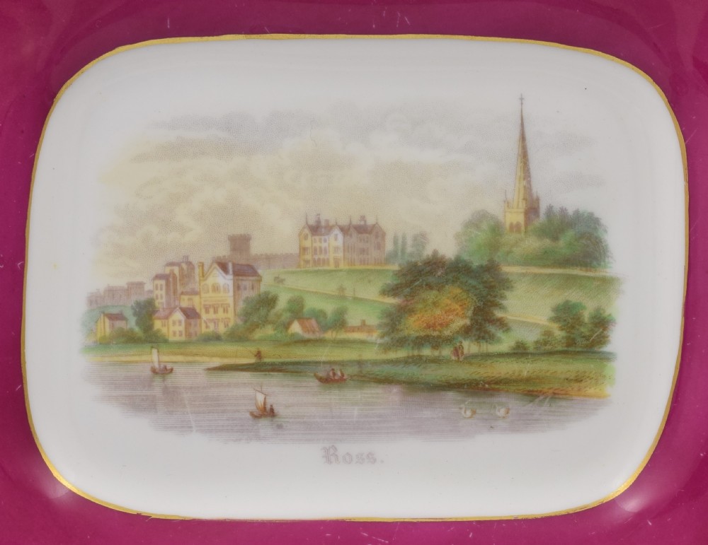 Antique Davenport Porcelain Dessert Dish View Of Ross-On-Wye c.1840 View III