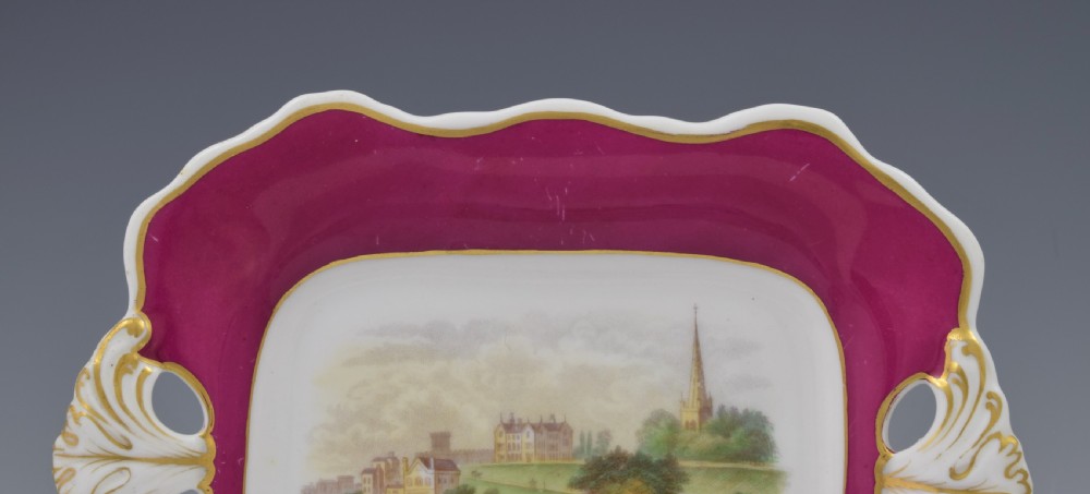 Antique Davenport Porcelain Dessert Dish View Of Ross-On-Wye c.1840 View IV