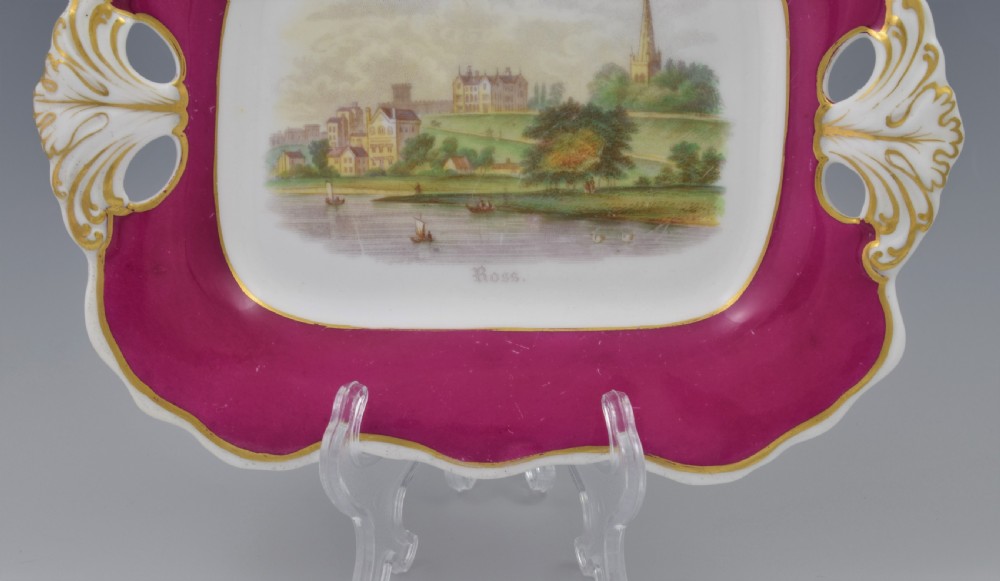 Antique Davenport Porcelain Dessert Dish View Of Ross-On-Wye c.1840 View V