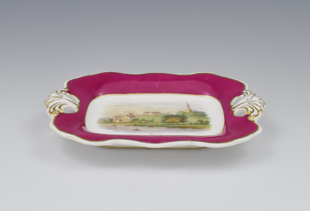 Antique Davenport Porcelain Dessert Dish View Of Ross-On-Wye c.1840 View VIII