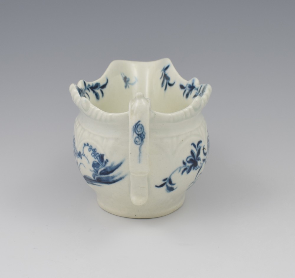 First Period Worcester Porcelain Sauceboat Two-Porter Landscape c.1770 View II