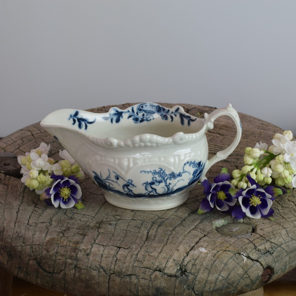 First Period Worcester Porcelain Sauceboat Two-Porter Landscape c.1770 View VII