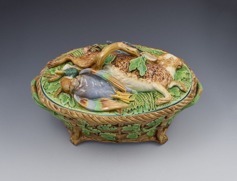 Victorian Minton Majolica Mallard Blackbird Rabbit Game Pie Dish 1862