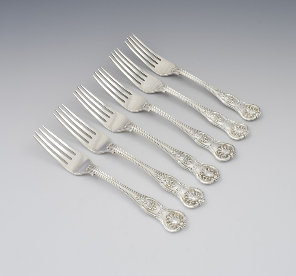 Fine Set of 6 Silver Early Victorian King's Honeysuckle Pattern Dinner Forks View II