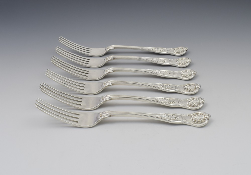 Fine Set of 6 Silver Early Victorian King's Honeysuckle Pattern Dinner Forks View III