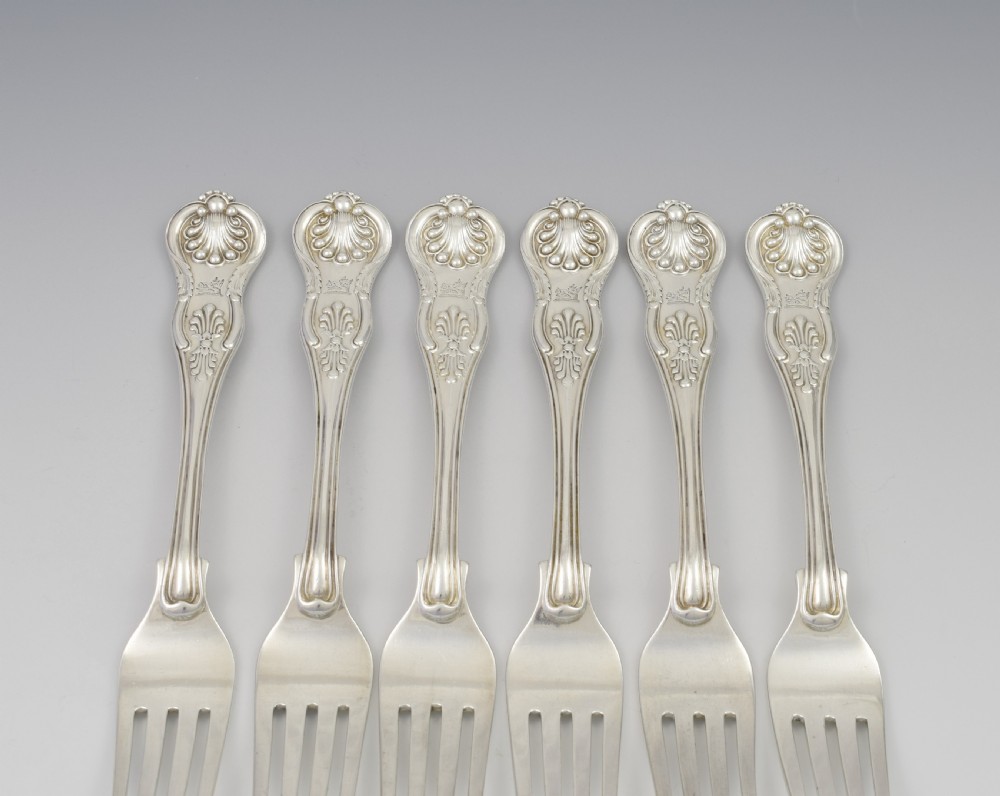 Fine Set of 6 Silver Early Victorian King's Honeysuckle Pattern Dinner Forks View IV