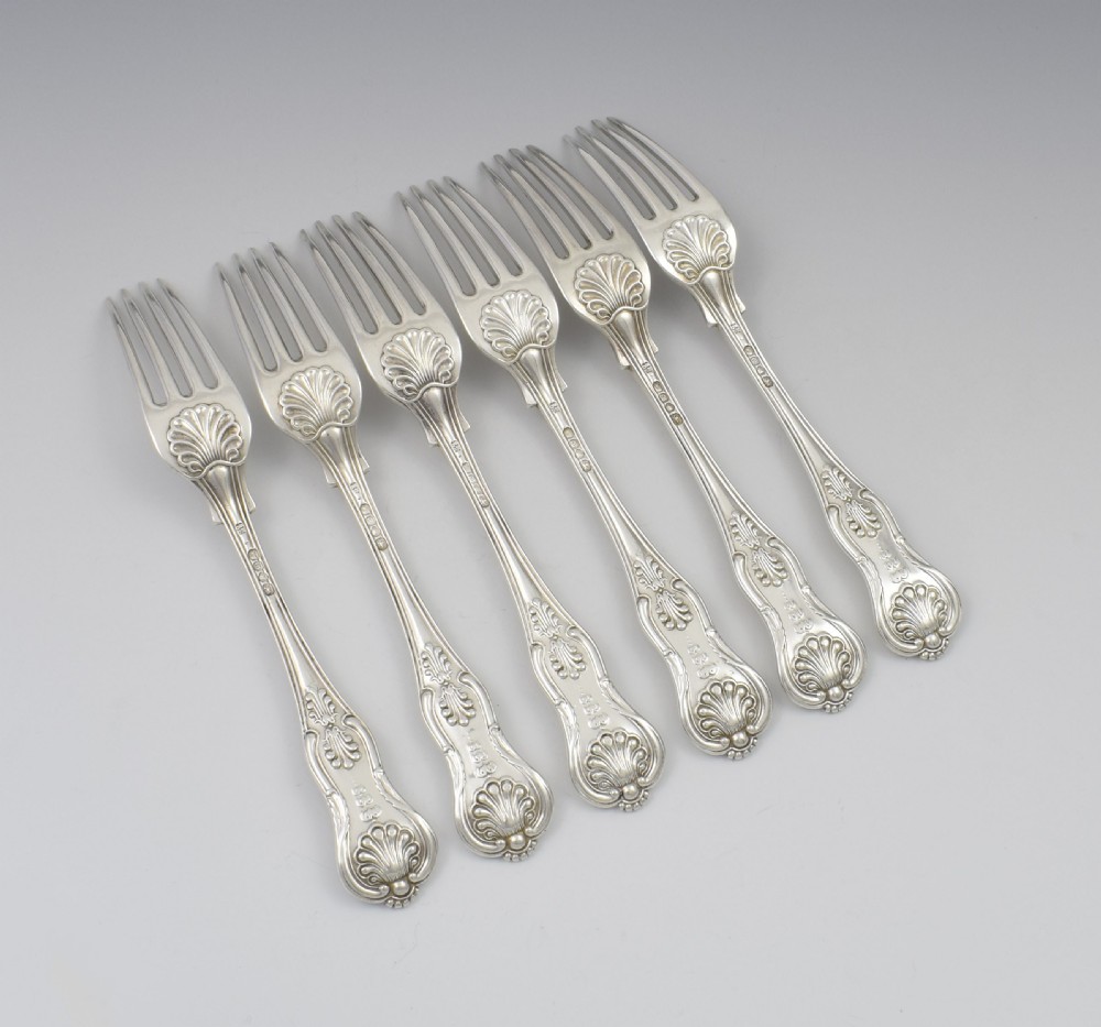 Fine Set of 6 Silver Early Victorian King's Honeysuckle Pattern Dinner Forks View V