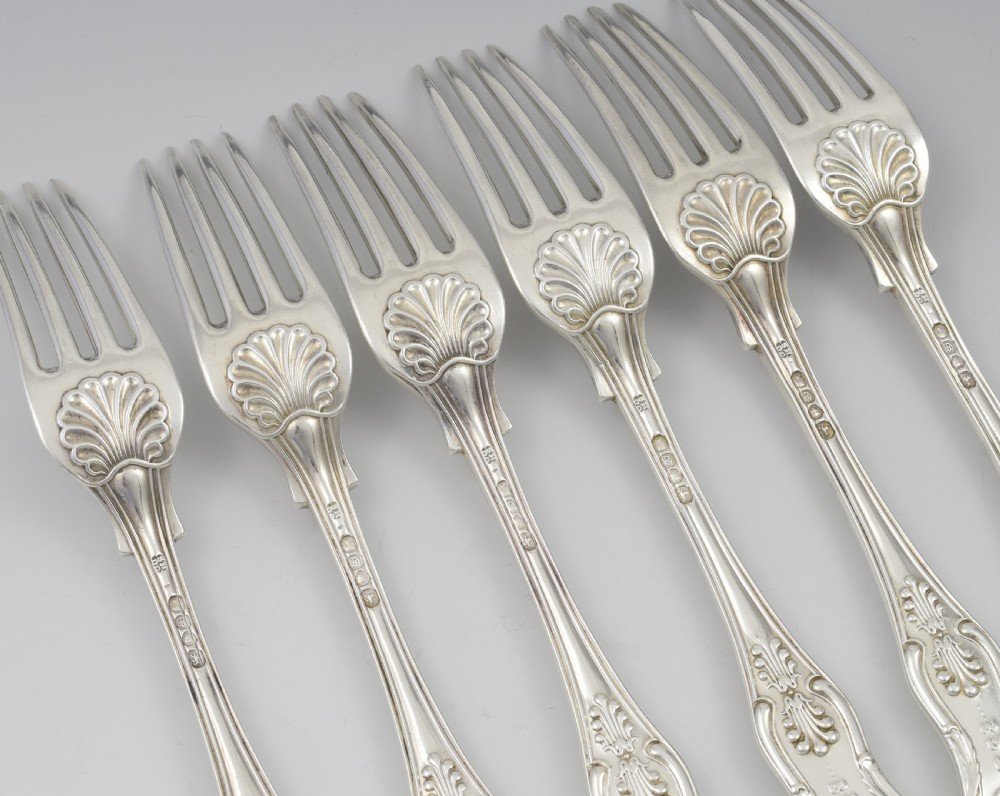 Fine Set of 6 Silver Early Victorian King's Honeysuckle Pattern Dinner Forks View VI