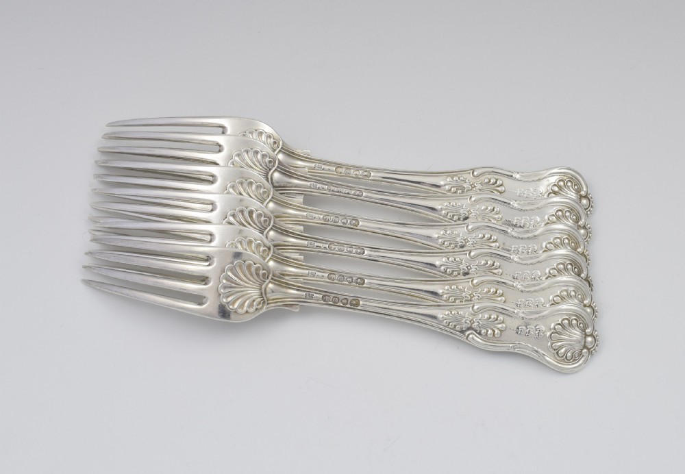 Fine Set of 6 Silver Early Victorian King's Honeysuckle Pattern Dinner Forks View VII