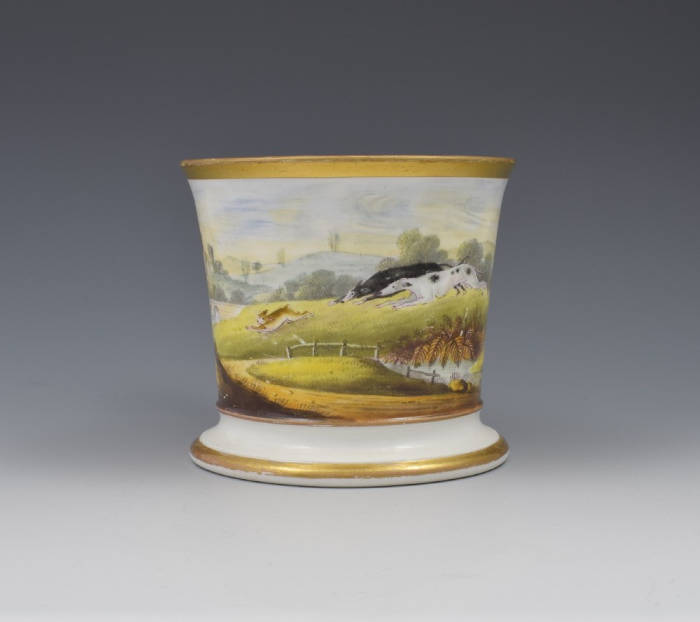 Unusual English Porcelain Porter Mug Hare Coursing Scene c.1830 View II