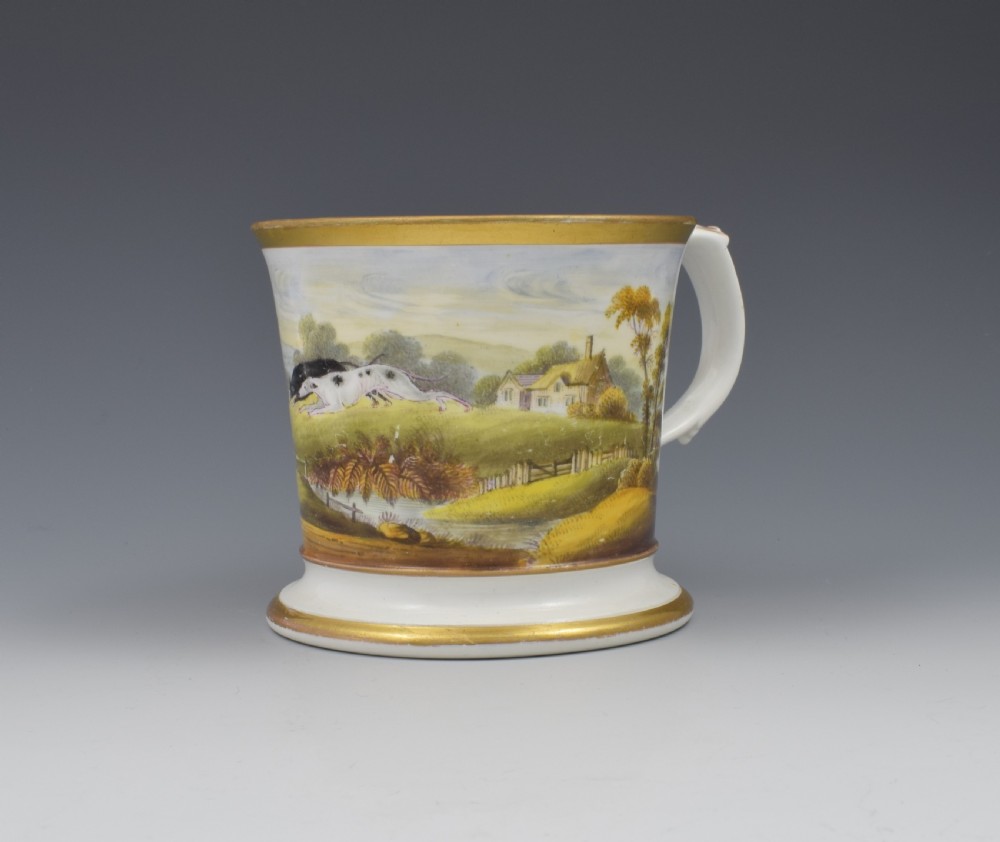 Unusual English Porcelain Porter Mug Hare Coursing Scene c.1830 View III