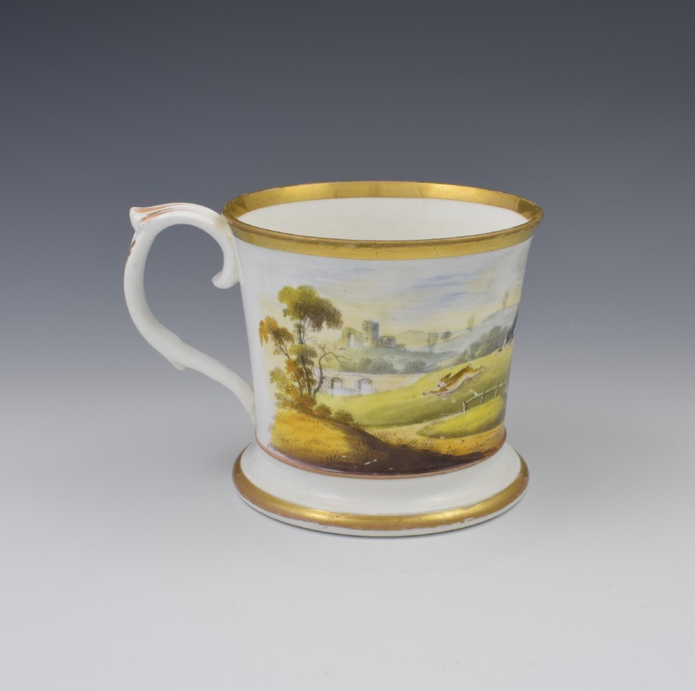 Unusual English Porcelain Porter Mug Hare Coursing Scene c.1830 View VI