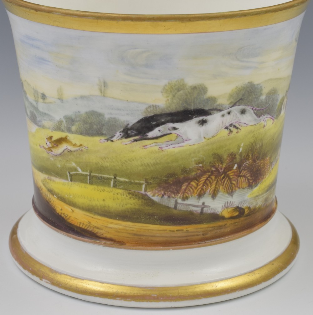 Unusual English Porcelain Porter Mug Hare Coursing Scene c.1830 View VIII