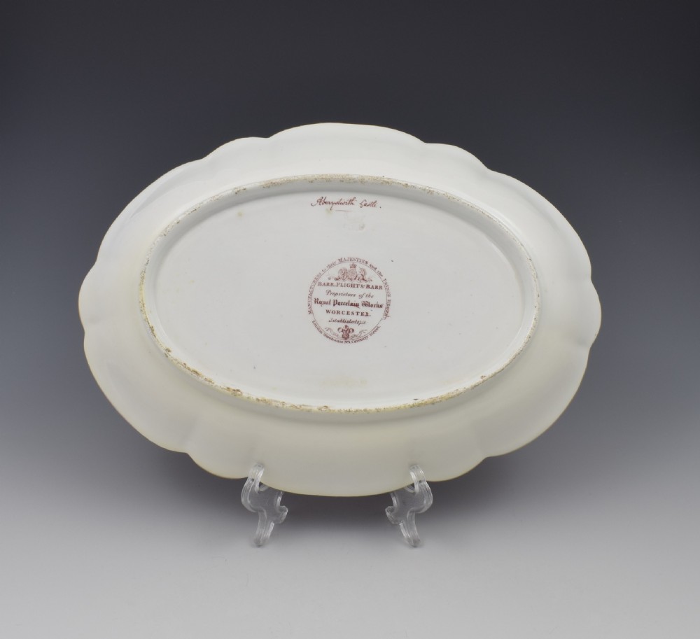 Pale Pink Barr, Flight & Barr Porcelain Landscape Dessert Dish Aberystwyth Castle View IV