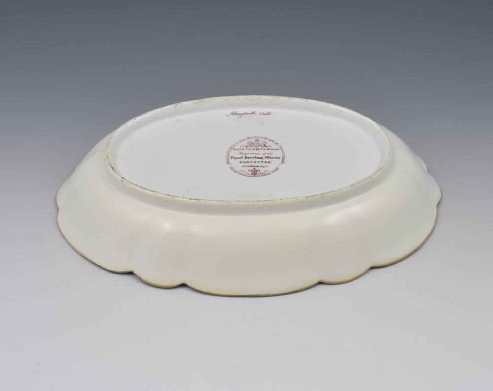 Pale Pink Barr, Flight & Barr Porcelain Landscape Dessert Dish Aberystwyth Castle View VII