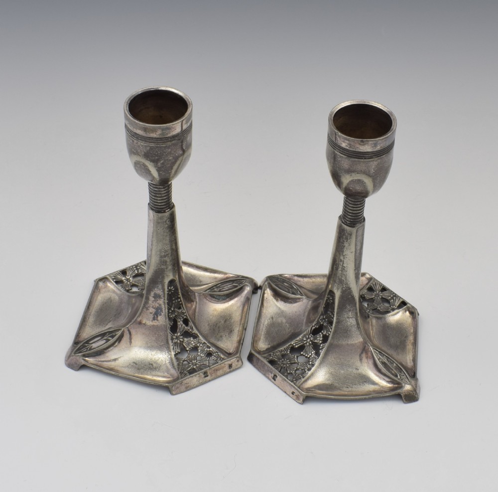 Pair Of WMF Art Nouveau Pewter Candlesticks c.1905 View VII