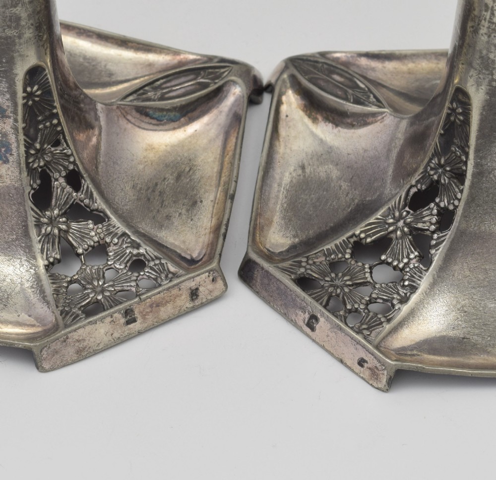 Pair Of WMF Art Nouveau Pewter Candlesticks c.1905 View IX