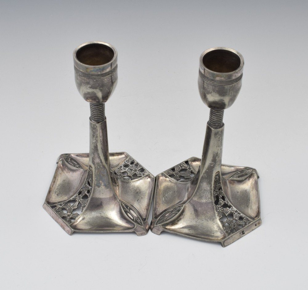 Pair Of WMF Art Nouveau Pewter Candlesticks c.1905 View X