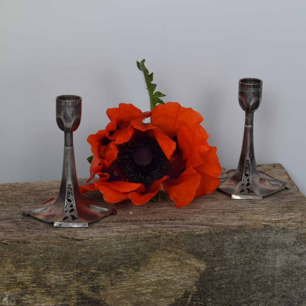 Pair Of WMF Art Nouveau Pewter Candlesticks c.1905 View XIII