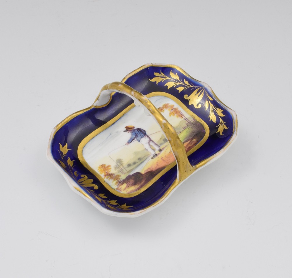 Miniature English Porcelain Ornamental Basket Boy Fishing c.1820
