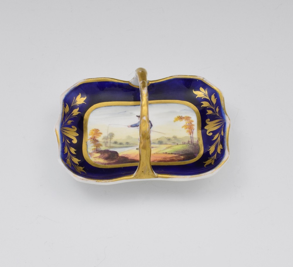 Miniature English Porcelain Ornamental Basket Boy Fishing c.1820 View III