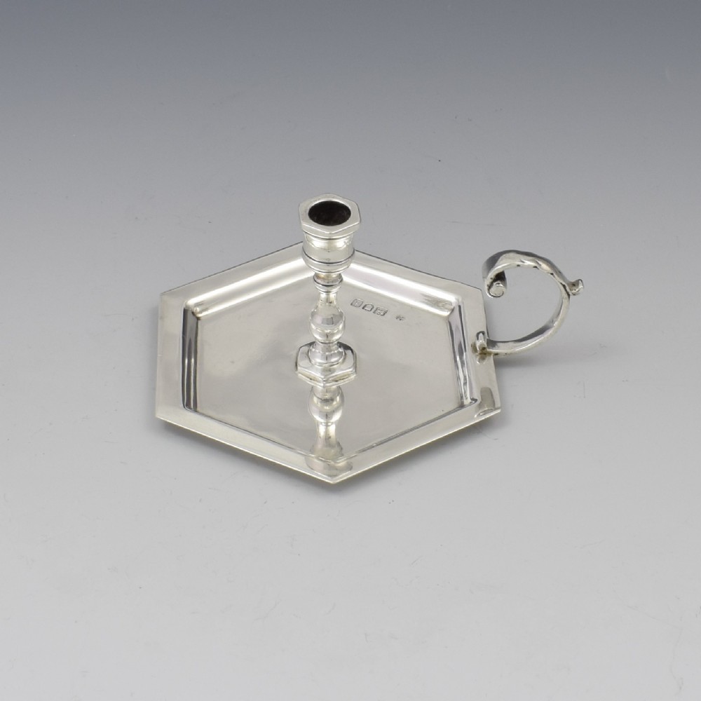 Small Edwardian Hexagonal Silver Taper Chamberstick William Hutton & Sons