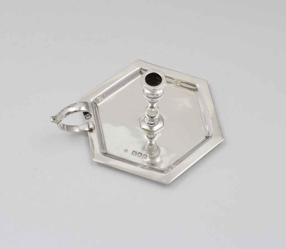 Small Edwardian Hexagonal Silver Taper Chamberstick William Hutton & Sons View IX