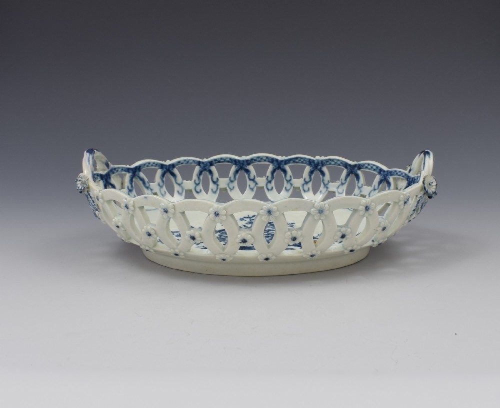 First Period Worcester Porcelain Pine Cone Oval Basket c.1770 View VII