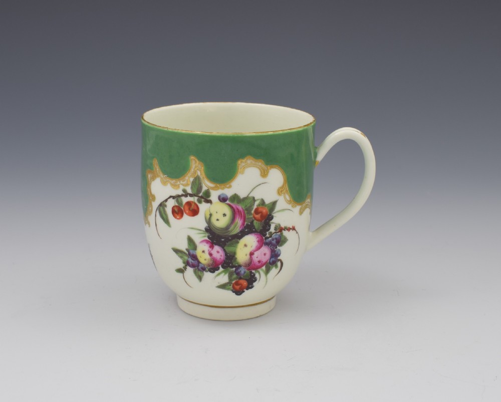 First Period Worcester Porcelain Spotted Fruit Pattern Coffee Cup & Saucer c.1770 View IV