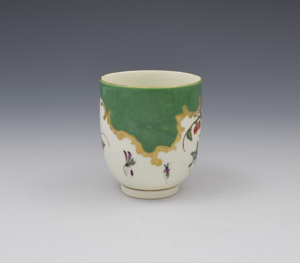 First Period Worcester Porcelain Spotted Fruit Pattern Coffee Cup & Saucer c.1770 View V