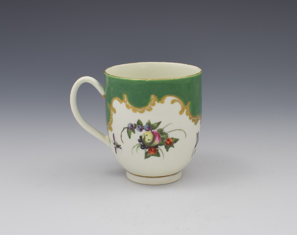 First Period Worcester Porcelain Spotted Fruit Pattern Coffee Cup & Saucer c.1770 View VI