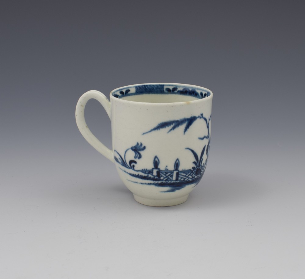 First Period Worcester Porcelain Candle Fence Pattern Coffee Cup c.1770