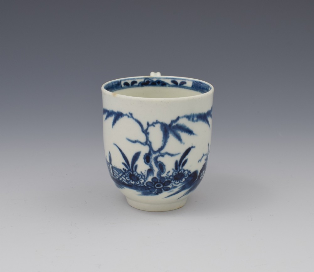 First Period Worcester Porcelain Candle Fence Pattern Coffee Cup c.1770 View II