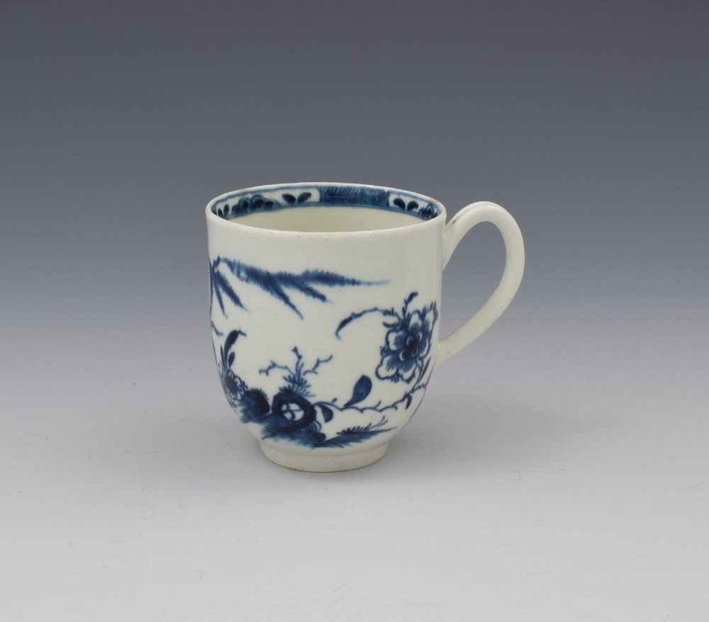 First Period Worcester Porcelain Candle Fence Pattern Coffee Cup c.1770 View III
