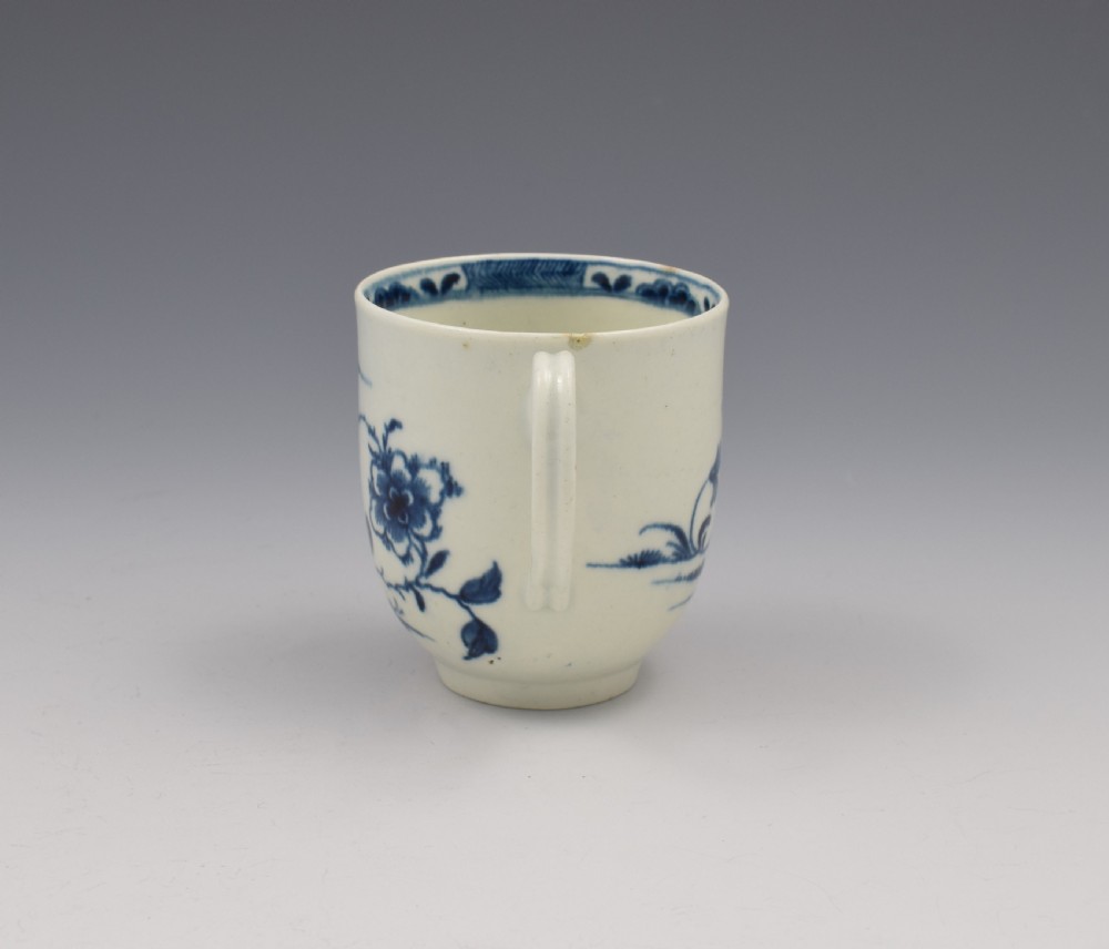 First Period Worcester Porcelain Candle Fence Pattern Coffee Cup c.1770 View IV