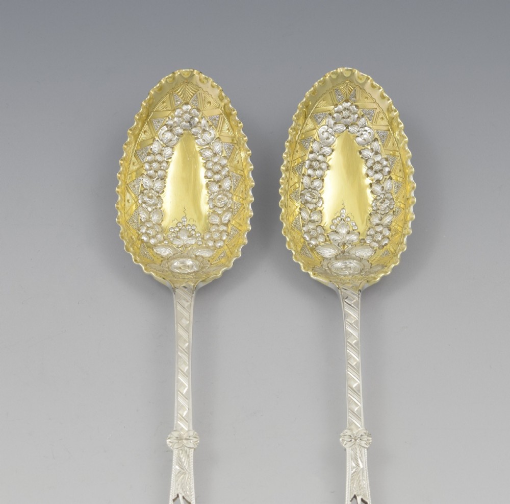 Pair Of Victorian Silver Berry Serving Spoons  View III