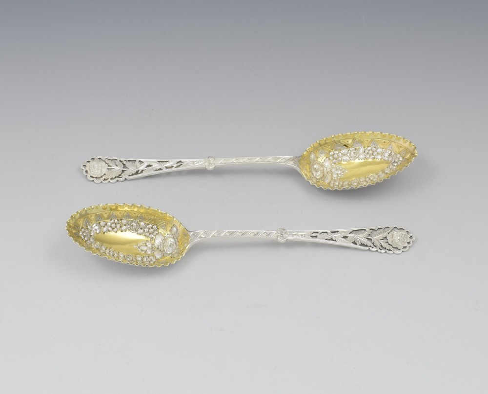 Pair Of Victorian Silver Berry Serving Spoons  View IV