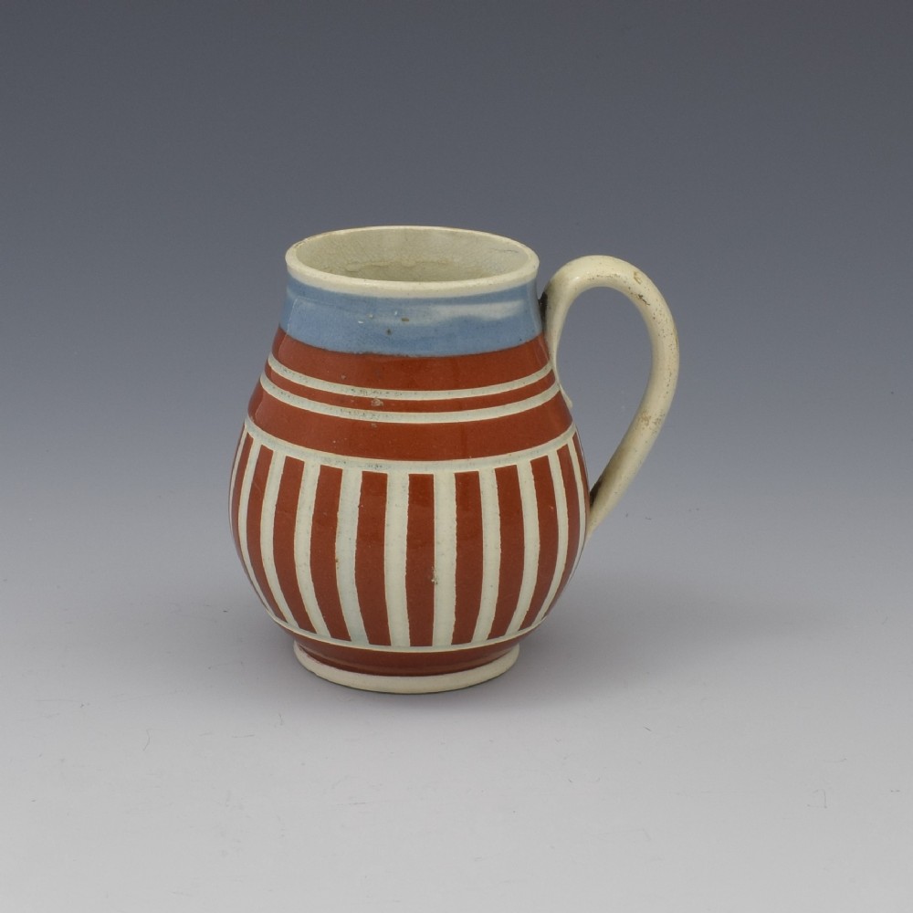 Pearlware Mocha Ware Geometric Striped Mustard Pot c.1820