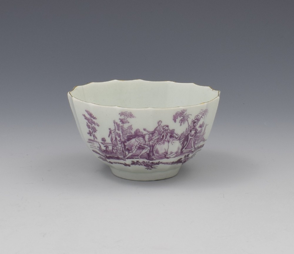 Rare Worcester Porcelain Lilac Printed L'Amour Tea Bowl