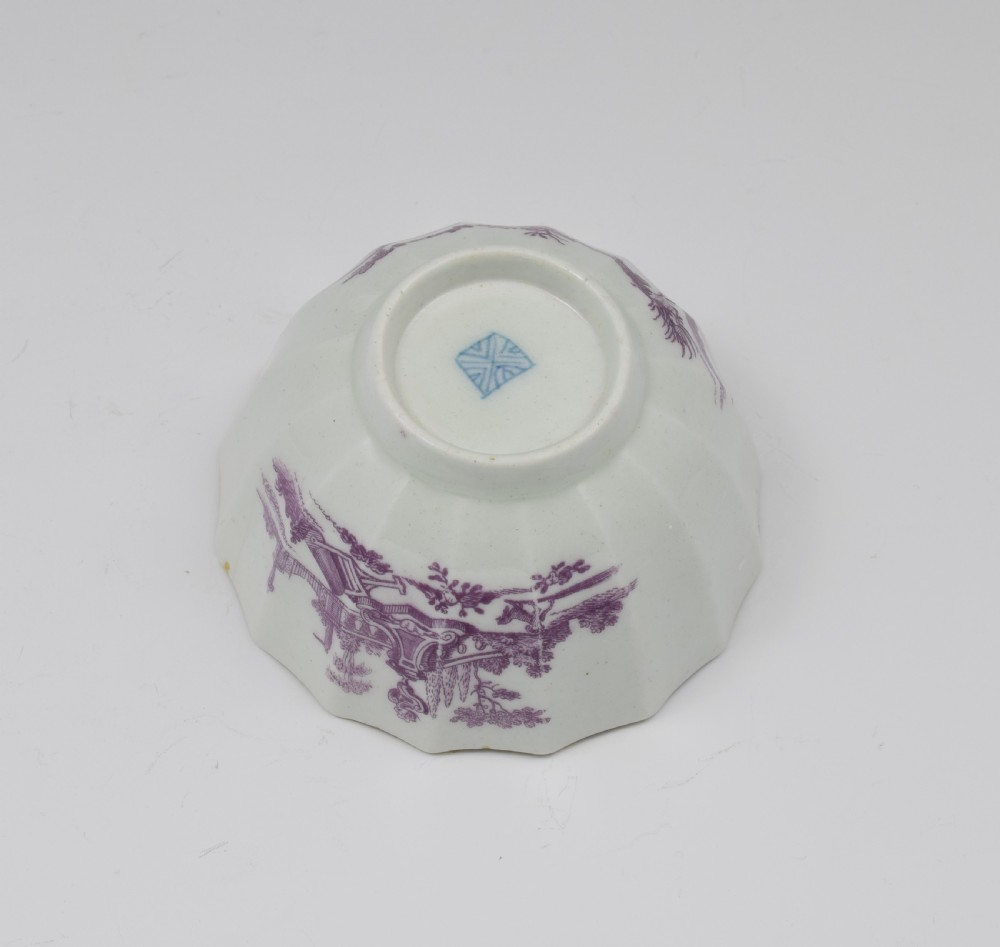 Rare Worcester Porcelain Lilac Printed L'Amour Tea Bowl View VI